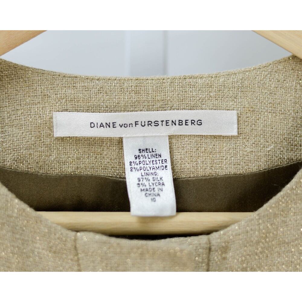 DVF Diane Von Furstenberg Cute Cropped Tan Gold Jacket sz 10 - Picture 3 of 6